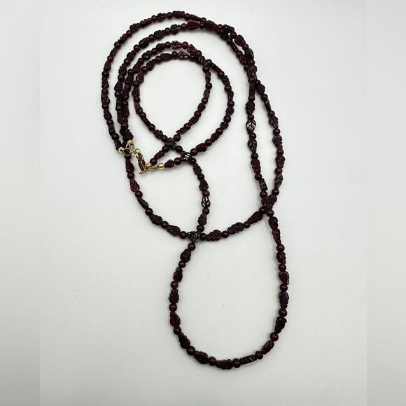 22" double strands, ALL garnet beaded necklace with gold over 925 clasp! - Picture 6 of 14